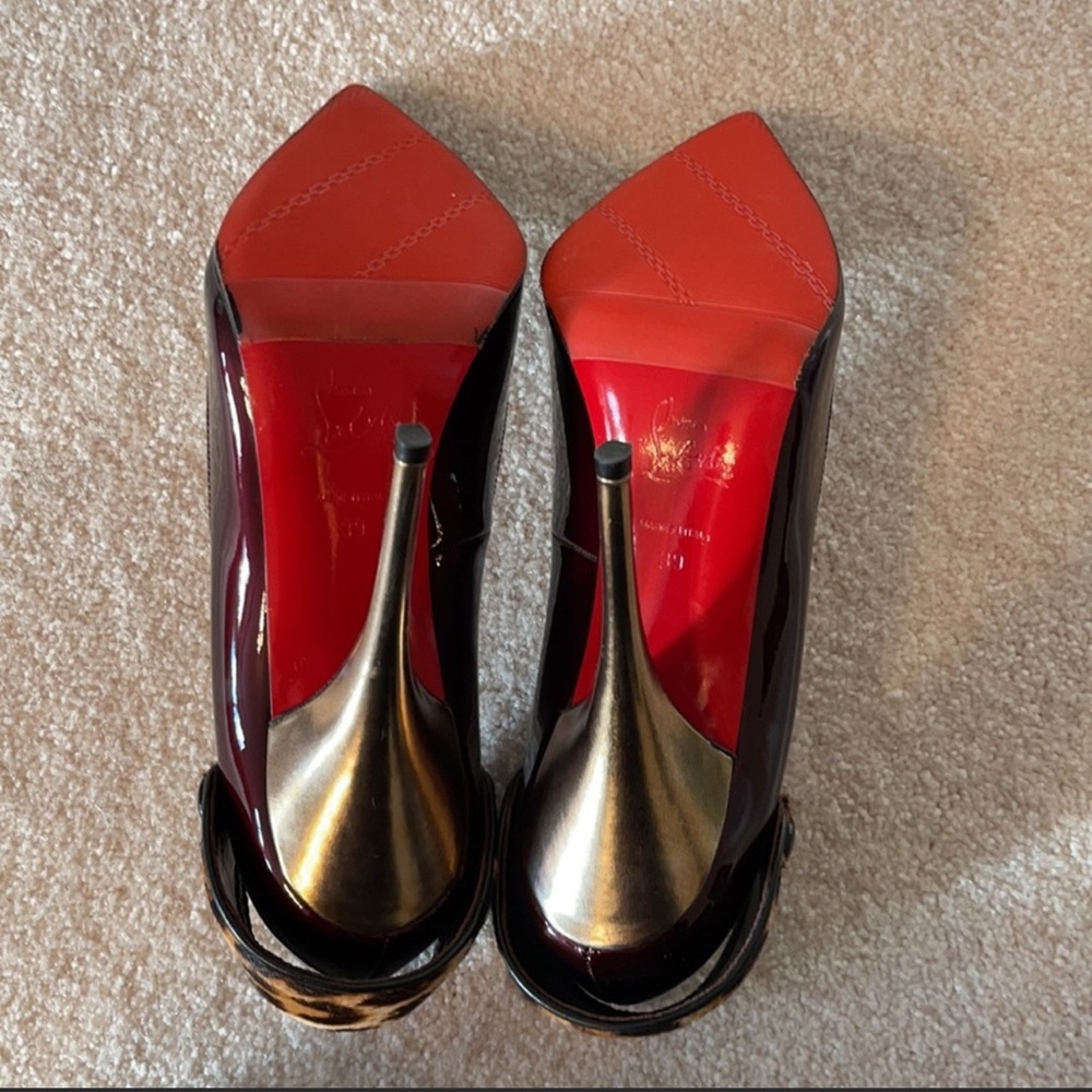 Christian Louboutin Patent Huguette 120 Rouge Noir Leopard 39 - Picture 3 of 4